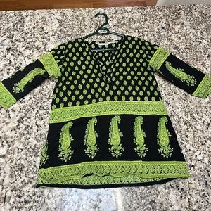 Graham Kandiah New York,  Blouse/Tunic, Paisley, Lime Green & Black, Sz: Small
